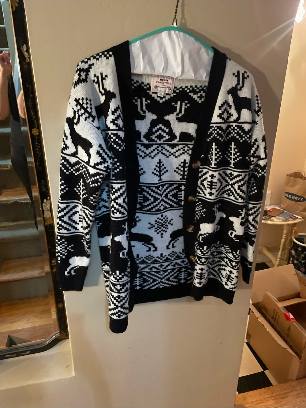 Daisys Boutique Black and White Christmas Reindeer Sweater